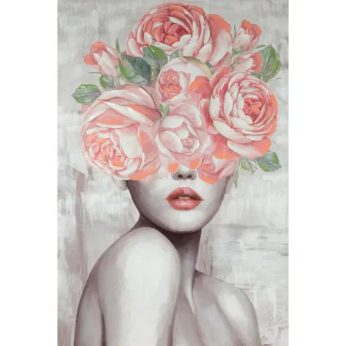 Női portrét ábrázoló kézzel festett falikép 540b Rózsaszín 80x120 cm