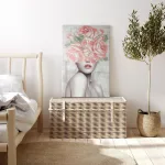 Női portrét ábrázoló kézzel festett falikép 540b Rózsaszín 80x120 cm