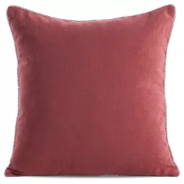   Len egyszínű párnahuzat dekoratív köves szegéllyel Piros 43x43 cm