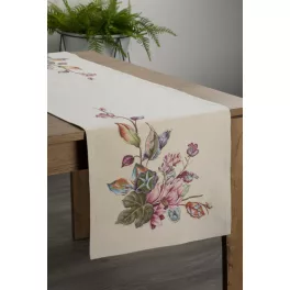   Virágmotívummal díszített gobelin asztali futó Natúr 45x140 cm +/-5%