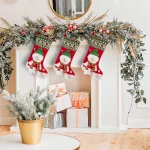 Santa mikulás csizma varrott mikulás figurával Piros 50 cm