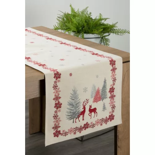 Téli hangulatú gobelin asztali futó rénszarvassal Krémszín 47x140 cm +/-5%