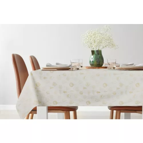 Karácsonyi asztalterítő jacquard anyagból karácsonyi motívumokkal Arany 135x180 cm