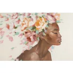 Virágos női portré festmény 567a Bézs/rózsaszín 60x90 cm