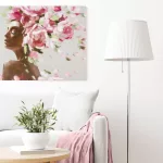 Virágos női portré festmény 567b Szürke/rózsaszín 60x90 cm
