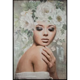   Női portrét ábrázoló kézzel festett falikép 573b Szürke 80x120 cm