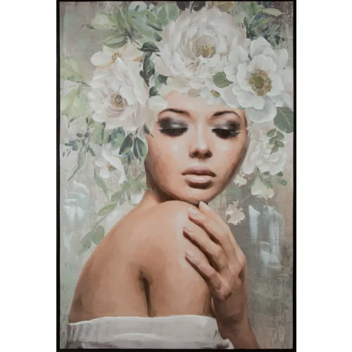 Női portrét ábrázoló kézzel festett falikép 573b Szürke 80x120 cm