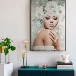 Női portrét ábrázoló kézzel festett falikép 573b Szürke 80x120 cm