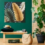 Növényi motívumot ábrázoló kézzel festett falikép 585a Fekete/sárga 60x60 cm