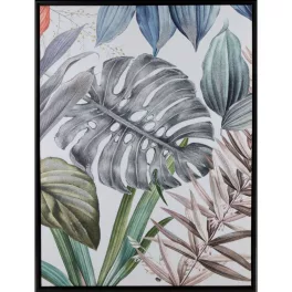   Vászonkép egzotikus levelekkel fekete keretben 589b Zöld/kék 60x80 cm