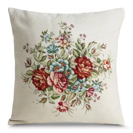   Virágmintás gobelin párnahuzat zsenília fonalból Natúr 45x45 cm +/-5%