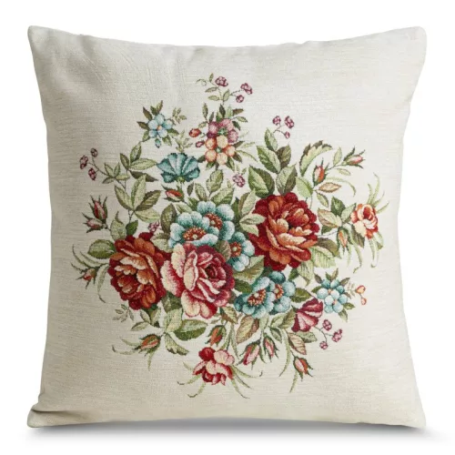 Virágmintás gobelin párnahuzat zsenília fonalból Natúr 45x45 cm +/-5%