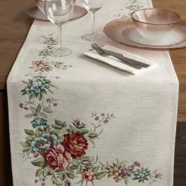  Virágmintás gobelin asztali futó zsenília fonalból Natúr 40x100 cm