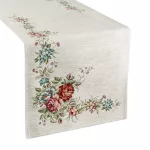 Virágmintás gobelin asztali futó zsenília fonalból Natúr 45x140 cm