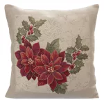 Gobelin karácsonyi párnahuzat fényes fonallal Natúr/piros 45x45 cm +/-5%