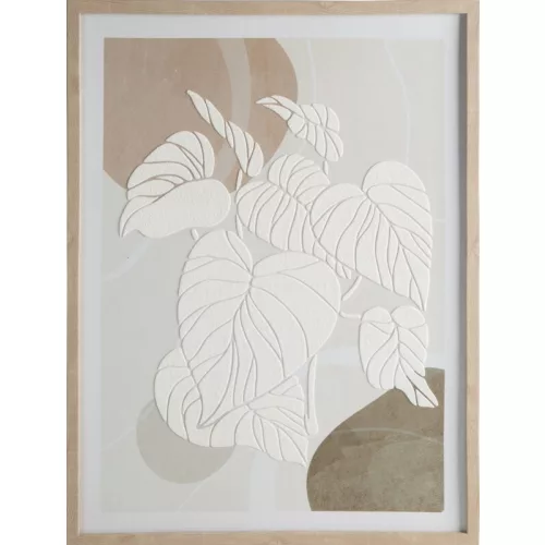 Növényi motívumot ábrázoló kézzel festett falikép 602 Fehér/bézs 45x60 cm