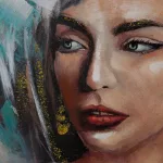 Női portrét ábrázoló kézzel festett falikép 604 Szürke 80x120 cm