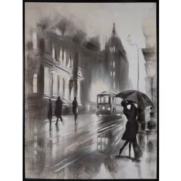   Az ernyő kézzel festett falikép keretben 625 Fekete/fehér 60x80 cm