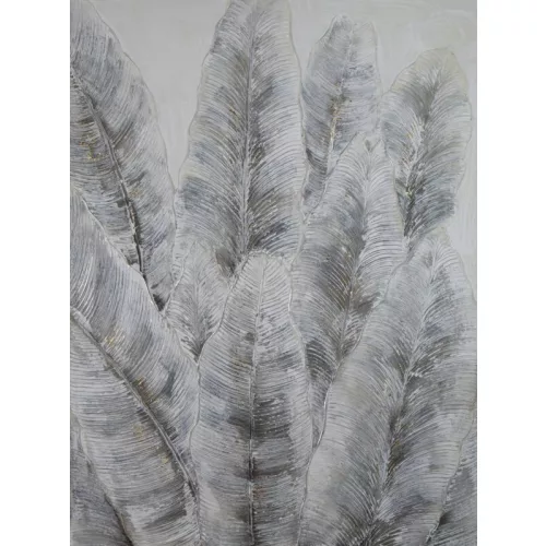 Növényi motívumot ábrázoló kézzel festett falikép 630 Szürke 90x120 cm