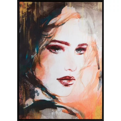 Női portrét ábrázoló kézzel festett falikép 637b kerettel Narancssárga 50x70 cm