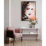 Női portrét ábrázoló kézzel festett falikép 637b kerettel Narancssárga 50x70 cm