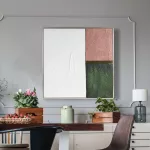 Absztrakt falikép 645b kerettel Fehér/rózsaszín/zöld 80x80 cm