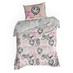 Gamer gyermek pamut ágyneműhuzat Fehér/rózsaszín 140x200 cm - 70x80 cm 1db