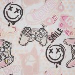 Gamer gyermek pamut ágyneműhuzat Fehér/rózsaszín 140x200 cm - 70x80 cm 1db