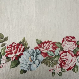   Gobelin terítő zsenília fonalból piros és kék virágokkal Natúr 40x100 cm