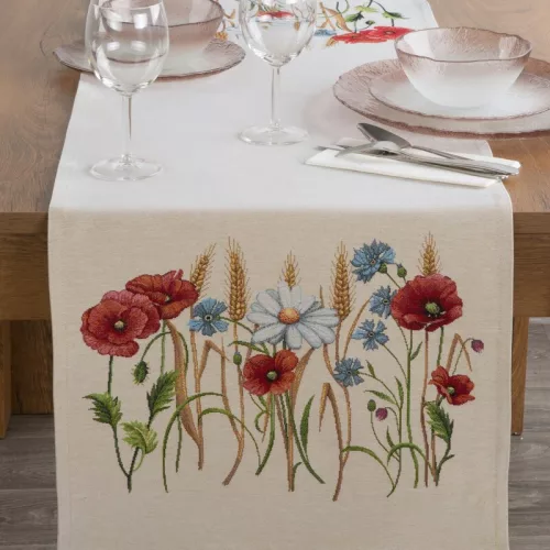 Pipacsos gobelin asztali futó Natúr 45x140 cm