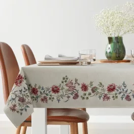   Egzotikus virágmintás gobelin asztalterítő zsenília fonalból Natúr 140x180 cm +/-5%