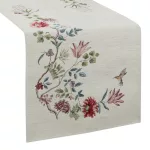 Egzotikus virágmintás gobelin asztali futó zsenília fonalból Natúr 45x140 cm