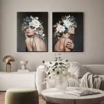 Női alakot ábrázoló kézzel festett falikép 658 Acélszürke 60x80x3 cm - 5 cm