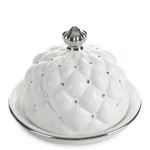 Adore steppelt hatású kerámia fedeles tál kör Fehér 16x16x12 cm