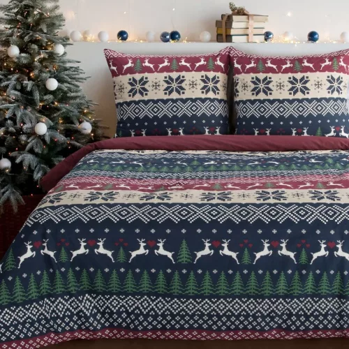Skandy pamut karácsonyi ágyneműhuzat Gránátkék 220x200 cm - 70x80 cm 2db
