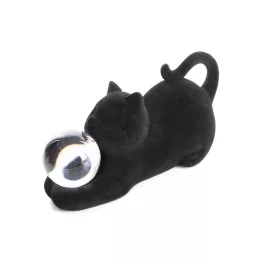   Moly velúr borítású dekoratív macska figura Fekete 26x11x12 cm