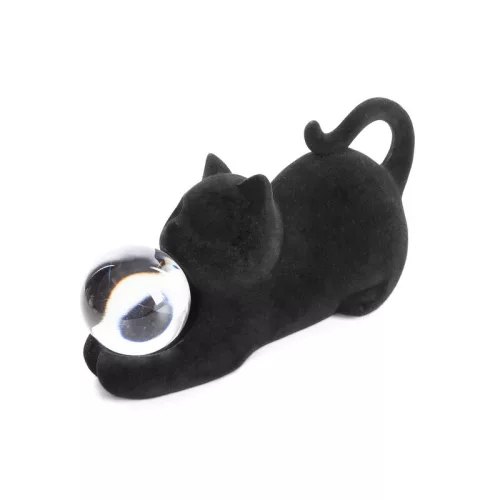Moly velúr borítású dekoratív macska figura Fekete 26x11x12 cm