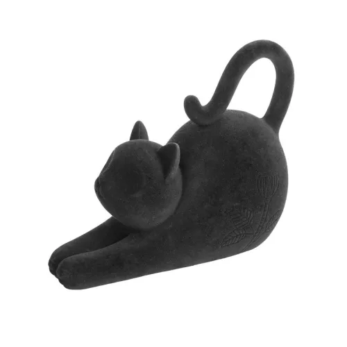 Moly velúr borítású dekoratív macska figura Fekete 23x10x17 cm
