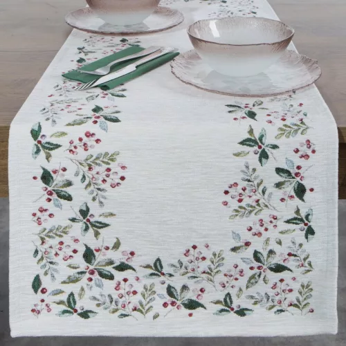 Karácsonyi gobelin terítő zsenília fonalból 1313 Natúr 45x140 cm - 5 cm