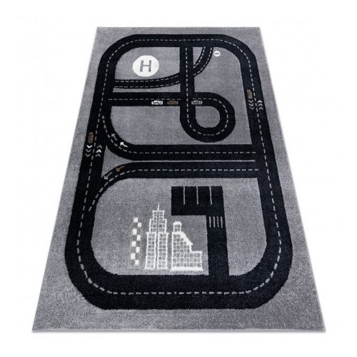 Bolti 9. Szőnyeg FUN Track gyerekeknek, utca, város szürke 140x190 cm