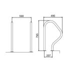 Medence korlát, AISI316L, 795 x 490 mm, ezüst, rozsdamentes acél, polírozott, karimás rögzítés, 1 pár