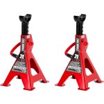 Emelőbak, Strend Pro T42001, piros, 2000 kg teherbírás, 28–43 cm állítható magasság, dupla reteszelés, öntöttvas tartórésszel, 2 db-os csomag