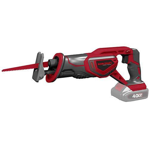 Akkumulátoros orrfűrész, Worcraft CSS-S20Li ShareSYS, piros/fekete, 4 Ah 20 V Li-Ion, 0-3000 löket/perc, lökethossz: 26 mm, akkumulátor és töltő nélkül