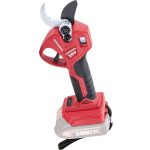 Akkumulátoros metszőolló, Worcraft CSC-S20LiBA ShareSYS, piros/fekete, 2 Ah 20 V Li-Ion, maximum 30 mm vastagság, LCD kijelző, akkumulátor és töltő nélkül