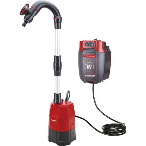 Akkumulátoros búvárszivattyú, Worcraft CRWP-S20Li ShareSYS, piros/fekete, 20 V, 42 l/perc, vezeték nélküli, akkumulátor és töltő nélkül, tiszta vízhez