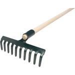 Kerti gereblye, Strend Pro Garden, fekete, 10 fogú, acél fej, fa nyél, 24,5 cm munkaszélesség, 160 cm nyél