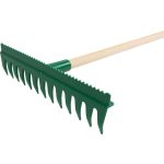 Kerti gereblye, Strend Pro Garden R140, zöld, 13 fogú, műanyag fej, fa nyél, 40 cm munkaszélesség, 155 cm nyél, kétoldalas, simító éllel