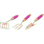 Kerti szerszámkészlet, Strend Pro Garden Ladies Line, 3 db, virágmintás, 1 gereblye, 1 lapát, 1 villa