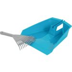 Kézi lombseprű, gereblye lapáttal, Strend Pro Garden, szürke, 14 fogú, műanyag, lapát: kék, műanyag, 57 x 41 cm