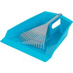 Kézi lombseprű, gereblye lapáttal, Strend Pro Garden, szürke, 14 fogú, műanyag, lapát: kék, műanyag, 57 x 41 cm